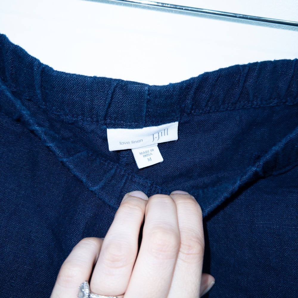 J. Jill Navy Blue Linen Pull On Wide Leg Pants Size Medium - Picture 4 of 9